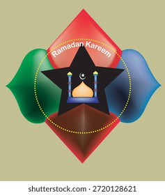 Ramadán Kareem ventana y linterna de fondo de Vector. Diseño moderno de la Plantilla de la tarjeta de felicitación islámica.