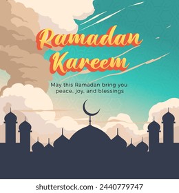 Ramadan kareem wish social media poster with beautiful sky background