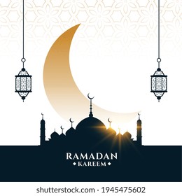 ramadan kareem wishes card with moon and mosque design