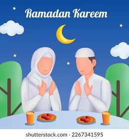 ramadan kareem wishes and greeting with cute couple muslim illustration
