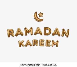 Ramadan kareem written with golden foil balloons. ramadan lettering realistic gold balloons. ramadan kareem typography. vector isolated design