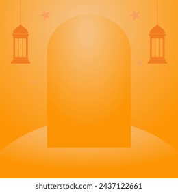 Ramadan Kareem gelb, 3D Hintergrund mit zwei Laternen mit leerem Raum