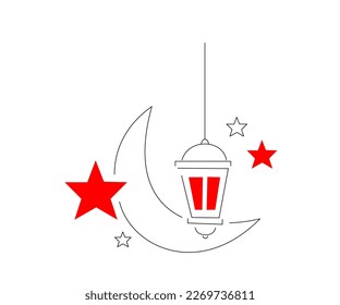 ramadan kareem,hanging lamp lantern moon and stars traditional arabic ramadan kareem line art illustration, for poster, icom, logo, social media, poster