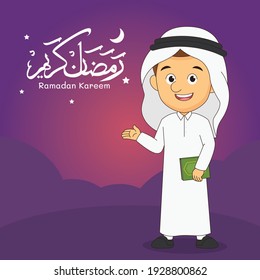 Ramadan kareem,happy fasting ramadan cute cartoon illustration arabic