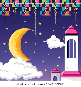 ramadan kareen celebration card with mosque vector illustration design