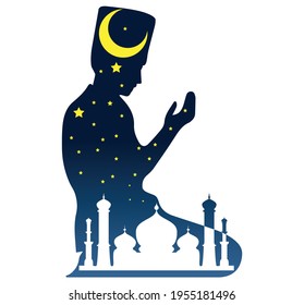 
ramadan kareen celebration crescent moon golden vector design, resando silhouette