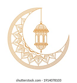 ramadan kareen celebration lantern hanging in moon vector illustration design