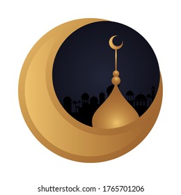 ramadan kareen golden moon decoration with mosque cupule vector illustration design