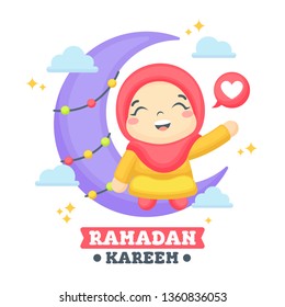 Ramadan Kareen Greeting with Cute Girl Illustration