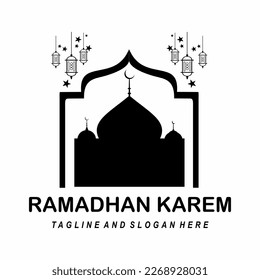 Ramadan Karem schwarz-weißes einfaches Logo .zum Gedenken an den Tag der Rmadan-Muscheln