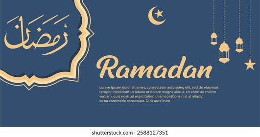 Ramadan karem flat background gold calligraphy