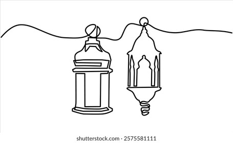 Ramadan karem lantern continuous one line art drawing vector illustration