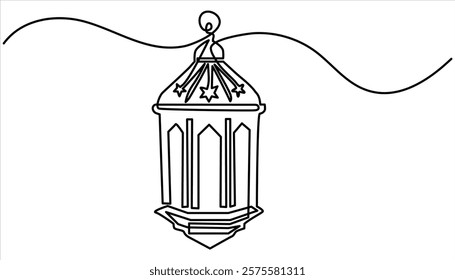 Ramadan karem lantern continuous one line art drawing vector illustration