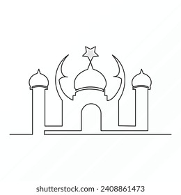 Ramadan Karim fortlaufende Kunstzeichnung mit einer Linie und Moschee, eine Vektorgrafik