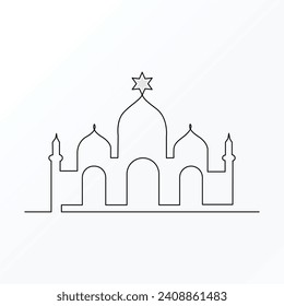 Ramadan Karim continuo dibujo de una sola línea de arte y mezquita ilustración de un vector de línea