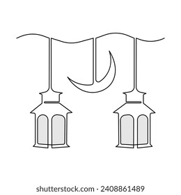 Ramadan Karim fortlaufende Kunstzeichnung mit einer Linie und Moschee, eine Vektorgrafik