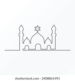 Ramadan Karim continuous single line art drawing and mosque one line vector art illustration