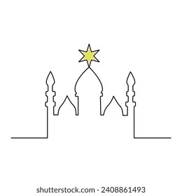 Ramadan Karim fortlaufende Kunstzeichnung mit einer Linie und Moschee, eine Vektorgrafik