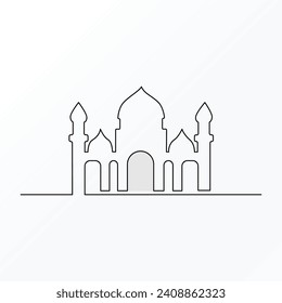 Ramadan Karim continuous single line art drawing and mosque one line vector art illustration