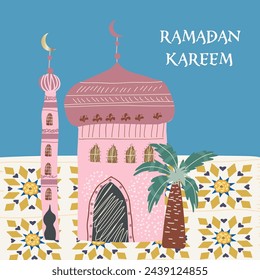 Ramadan Karim, Eid Mubarak, Islamic holiday vector illustrations, greeting card, Arabic architecture cards, template and background for poster, greeting or postcard.