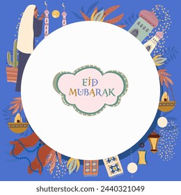 Ramadan Karim, Eid Mubarak, Islamic holiday, Ramadan Karim Arabic ornament. Ramadan template for wallpaper design. Background, circle, place for text, frame, border, backdrop.
