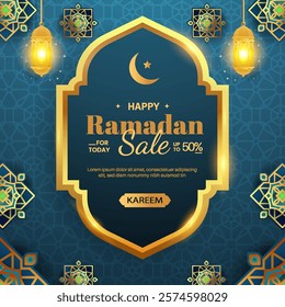 ramadan Karim sale with moon,star and lanterns. Suitable for promotion, banner,greeting card,flyer. Islamic 2025 background.