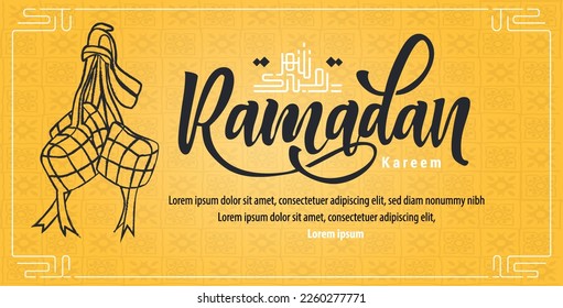 Ramadan Karim typography With ketupat and bright Islamic background