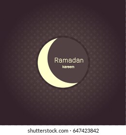 Ramadan Kerim, Eastern Arabic background with frame and white moon. Template design for greeting card, banner, poster, invitation. Vector illustration.