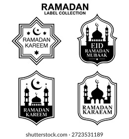 Coleção de etiquetas do Ramadã com design de mesquita e lua crescente