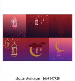 Ramadan Lamp Set Vector. Islam. Line icon lamp and flat design. Ramadan Lanterns.