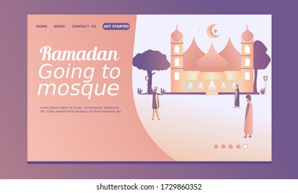 Ramadan Landing Page. Islamic Holy Month. Going to Mosque