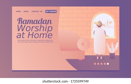 Ramadan landing page with man standing. Staring at mosque. Missing going to mosque.
