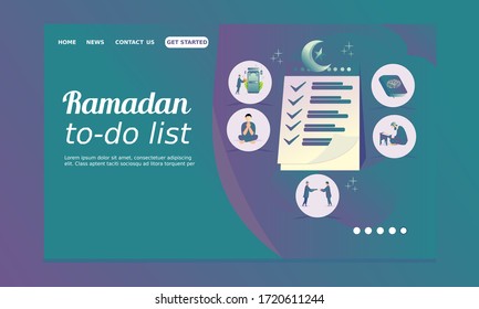 Ramadan landing page with Ramadan to-do list illustration