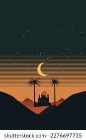 Ramadan landscape, mosque in the middle of the desert