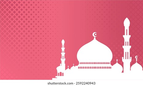 Ramadan landscape vector illustration design. Mosque silhouette. Mosque landscape for illustration, background or ramadan. Eid al-Fitr event with a pink base color 674