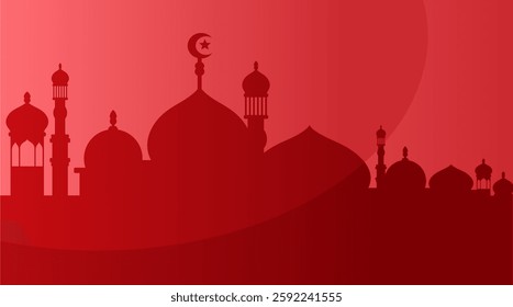 Ramadan landscape vector illustration design. Mosque silhouette. Mosque landscape for illustration, background or ramadan. Eid al-Fitr event with a pink base color 661
