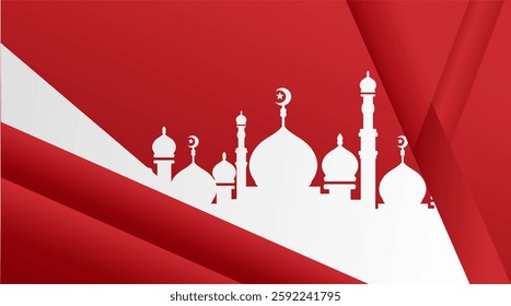 Ramadan landscape vector illustration design. Mosque silhouette. Mosque landscape for illustration, background or ramadan. Eid al-Fitr event with a pink base color 683