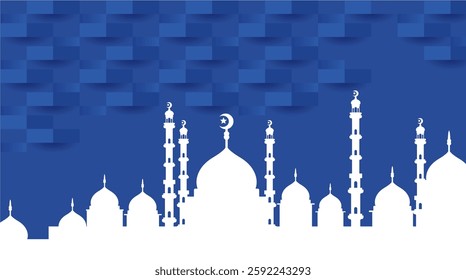 Ramadan landscape vector illustration design. Mosque silhouette. Mosque landscape for illustration, background or ramadan. Eid al-Fitr event with a blue base color 666