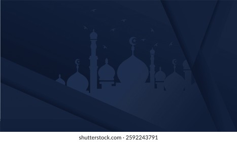 Ramadan landscape vector illustration design. Mosque silhouette. Mosque landscape for illustration, background or ramadan. Eid al-Fitr event with a dark blue base color 688