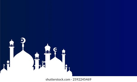 Ramadan landscape vector illustration design. Mosque silhouette. Mosque landscape for illustration, background or ramadan. Eid al-Fitr event with a dark blue base color 655