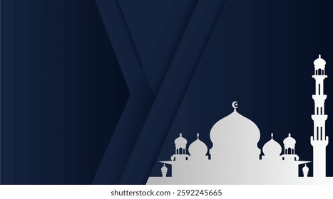 Ramadan landscape vector illustration design. Mosque silhouette. Mosque landscape for illustration, background or ramadan. Eid al-Fitr event with a dark blue base color 687