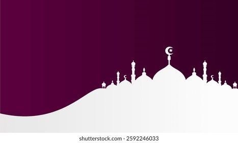 Ramadan landscape vector illustration design. Mosque silhouette. Mosque landscape for illustration, background or ramadan. Eid al-Fitr event with a purple base color 720