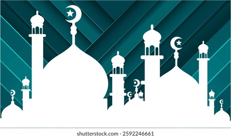 Ramadan landscape vector illustration design. Mosque silhouette. Mosque landscape for illustration, background or ramadan. Eid al-Fitr event with a green base color 656