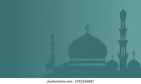 Ramadan landscape vector illustration design. Mosque silhouette. Mosque landscape for illustration, background or ramadan. Eid al-Fitr event with a green base color 653