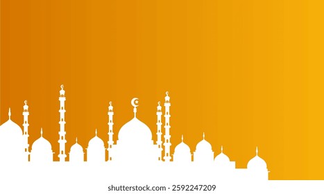 Ramadan landscape vector illustration design. Mosque silhouette. Mosque landscape for illustration, background or ramadan. Eid al-Fitr event with an orange base color 651