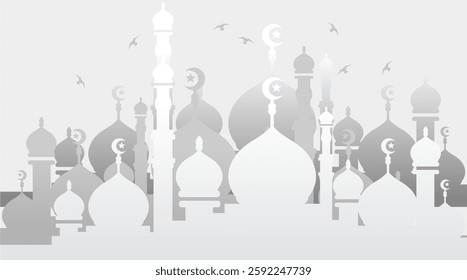 Ramadan landscape vector illustration design. Mosque silhouette. Mosque landscape for illustration, background or ramadan. Eid Al-Fitr event 676