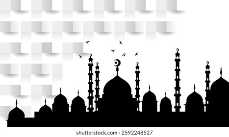 Ramadan landscape vector illustration design. Mosque silhouette. Mosque landscape for illustration, background or ramadan. Eid Al-Fitr event 668