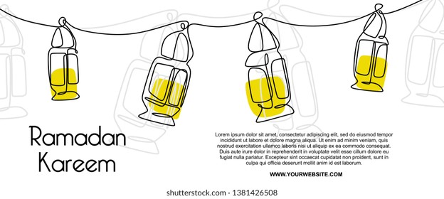 Ramadan Lantern Banner Template With Continuous Line Drawing Style