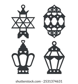 Ramadan lantern cartoon logo vector illustration laser cut design ,Template for cnc cutting, decorative panels of wood and paper