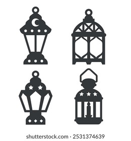 Ramadan lantern cartoon logo vector illustration laser cut design ,Template for cnc cutting, decorative panels of wood and paper